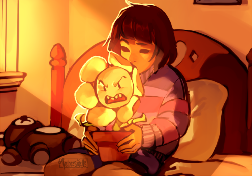 velocesmells:  Frisk complains about how hard it is to be a ten year old ambassador and Flowey compl