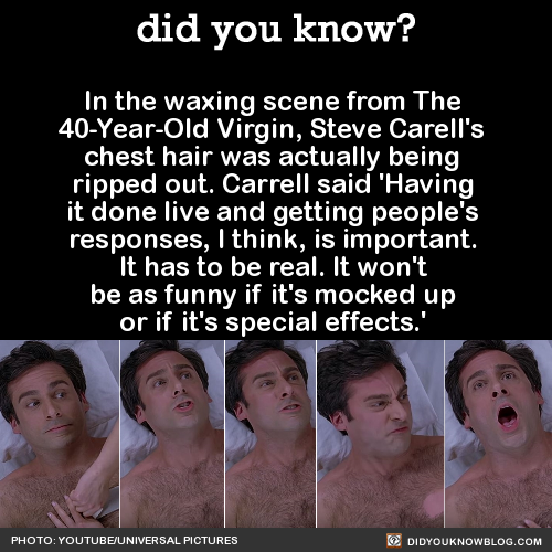 did-you-kno:    There were five cameras set up because the scene had to be done in one shot. Good interview and behind the scenes videos: Graham Norton Show: Carrell talks about Miki Mia nearly tearing his nipple off On the set for this scene Source 