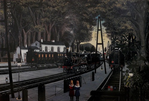 poboh:Station in the Forest, 1960, Paul Delvaux. Belgian (1897 - 1994)