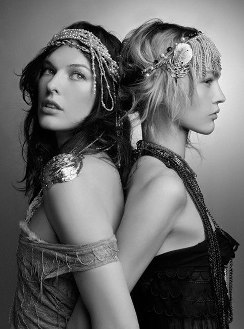 flashesofmagnesium:    Milla Jovovich and Sasha Pivovarova by Karl Lagerfeld  