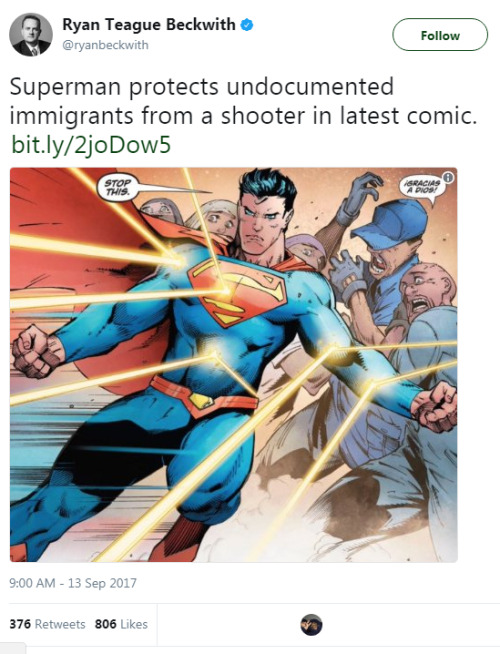date-a-jew-suggestions:azrael-the-lucifan:cartnsncreal:I bet racists gonna hate this  Superman is te