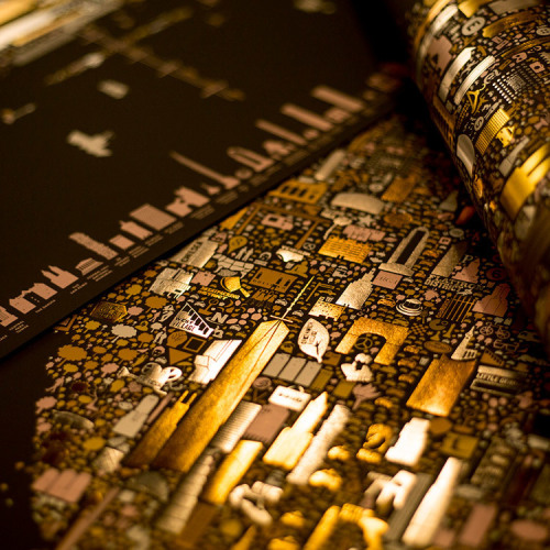 itscolossal:A Stunning Gold Foil Rendering of New York Icons Inspired by Klimt