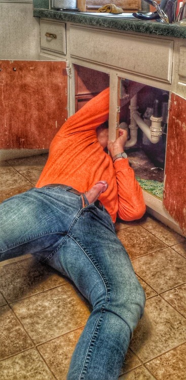 Kitchen faucet installations always involve skinny jeans coming off and pics being taken right?   Follower submitted thank you.