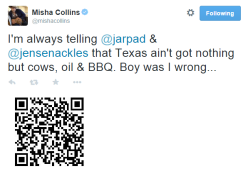 joystiel:jennilah:[tweet][QR code leads to this article]wow  #misha is becoming more technologically advanced and we should all be absolutely terrified (via priestcastiel)