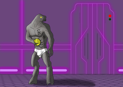 The Arbiter’s forgotten the arum he left outside, moving to grab it. But oops, the door auto locks, and now he’s trapped outside, with only underwear as his attireOh boy, and now with magically changing briefs as well and a full pinup
