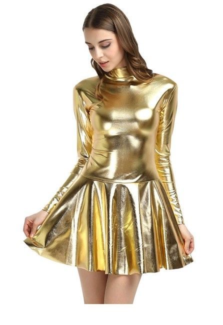 Angel or fairy atop your Christmas tree? This delightful mini-dress in metallic gold could suit.