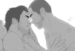 georgialeflayart:  Have a quick little sexy-sketchy thing of Shepard and Kaidan nervous as all hell during their first time screwing the mind out of each other. *throws sparkles in the air* 