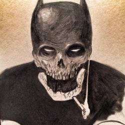 oldesoulprintshop:  Here’s another bat I was working on but then ruined it when I started experimenting with charcoal.