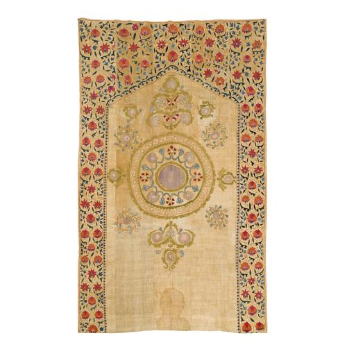 Fine Suzani embroidered wall hanging, 19th c, Uzbekistan. Private Collection.