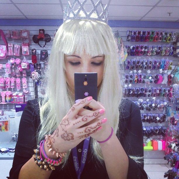 #me being stupid and tired at work #claires #accessories #wig #barbie #blonde #tiara