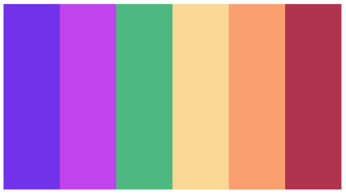 “Colorful Croc Charms”#7232e9 - #c143eb - #4db980 - #fbd795 - #f99f6f - #b1344e
