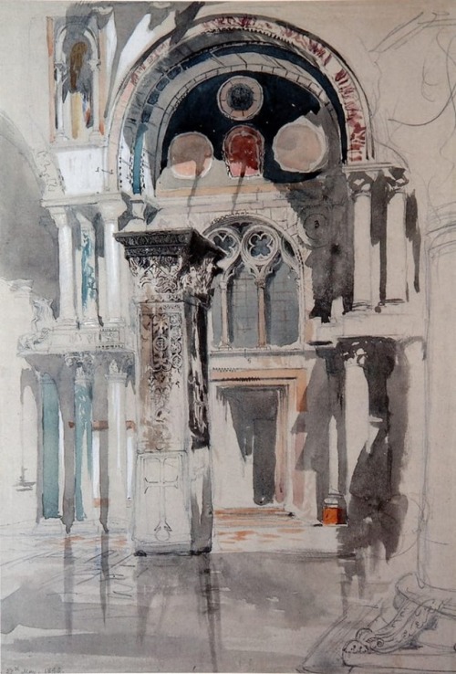 John Ruskin - St. Mark&rsquo;s, Venice, sketch after rain (1846).