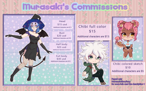 Hello! I open commissions again!  ^^ If you have any questions, don’t hesitate to send me a DM