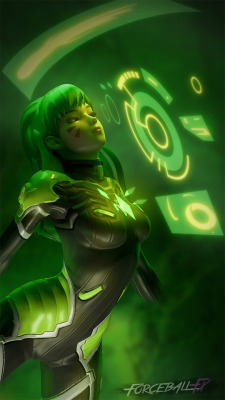 forceballfx: Poster | D.va Green Fire I saw this poster on the wall in Greg’s D.va room and wanted to recreate it. I really tried to maintain the compostion of everything.Here’s a side by side: I really enjoyed making this and will most likely make