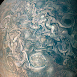 just&ndash;space:  Chaotic Clouds of Jupiter : This image captures swirling cloud belts and tumultuous vortices within Jupiter’s northern hemisphere. (via NASA)