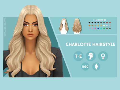 simcelebrity00:Charlotte Hairstyle V1, V2, & Accessories -V1Maxis Match HairstylesAvailable for 