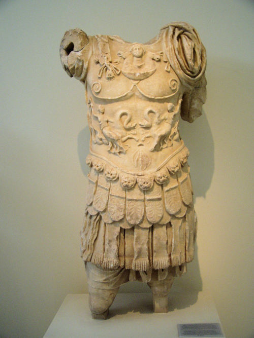 Statue of a man (either an emperor or general) in a Roman military corselet decorated with Selene an