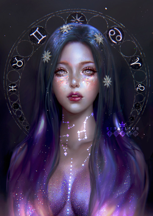 Finally able to draw my OC Astrelle, the Goddess of North Constellation. I made a portrait for my As