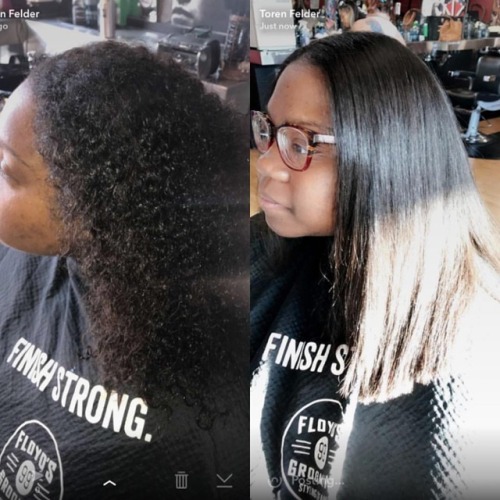 Before and after. Thanks so much to the amazing @officialtorenfelder for the cut and flat iron. Tami