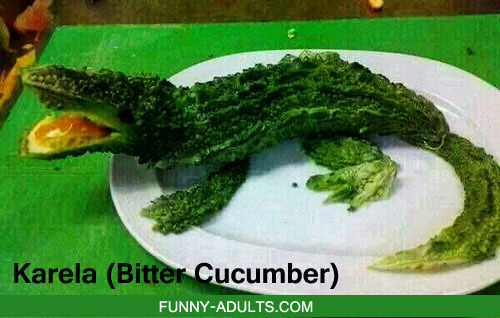 funny-adults:  Creativity at its best : Banana - Dolphin, Cabbage - Pig, Cauliflower - Sheep, Maize -Rabbit, Karela (Bitter Cucumber) - Crocodile 
