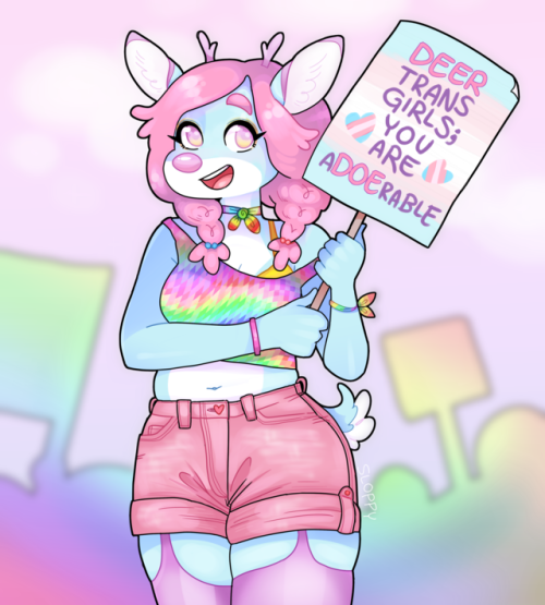 sloppydraws:   🏳️‍🌈  Happy Pride month!! 🏳️‍🌈… especially to all ya lovely transfems out there!! Keep being awesome & cute as hell! ♥♥♥ Peura is very proud of her punny sign :3 [PATREON] [TWITTER] [FURAFFINITY]  hecking
