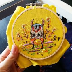 morgr:  Finished monster #embroidery #needlepoint #doodle #embroiderydoodle #illustration #monsters #monsterdoodles 