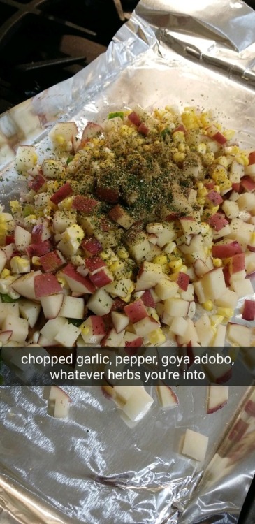 honeybruh:been on a potato kick lately and came up with this fiesta corn type hash. i hit it with mo