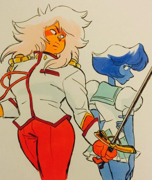 laspers:  as-warm-as-choco:Steven Universe storyboard artist Katie Mitroff uploaded this drawing of Jasper and Lapis   (based on this) on her twitter yesterday ! ^_^