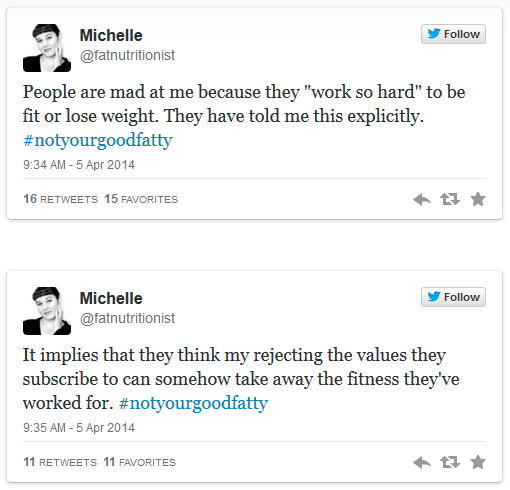 lovethyfatness: [Series of texts by @fatnutritionist, which read: “People are mad