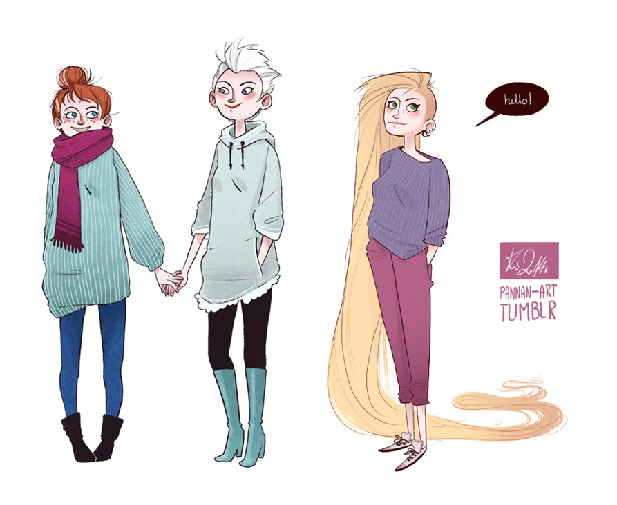 bearista-tye-dye:  pannan-art: Modern Disney 2014-2015 (with names) Anna, Elsa, Rapunzel