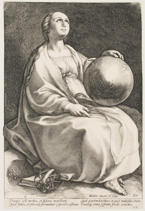 Clio, muse of history, and Urania, muse of astronomy, from the series The Nine Muses, by Hendrick Go