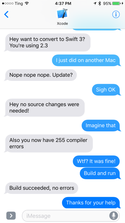 I updated to Swift 3 again. Maybe it’ll take this time.