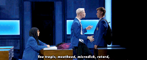 musicalgifs:Yeah, Dean, I’m gay. I am gay. So if I call me gay, then being called gay isn’t an insul