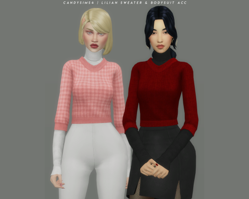 candysims4:candysims4:LILIAN SWEATER &amp; BODYSUIT ACCA cute combo with a sweater and a bodysuit in