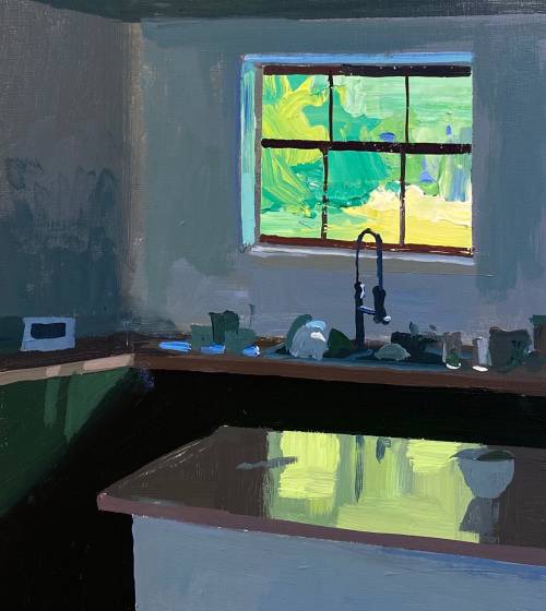 redlipstickresurrected:Jeremy Miranda (American, b. 1980, Newport, RI, USA, based Dover, NH, USA) - 1: Kitchen Pt 2, 2022  2:  April Fire Sketch, 2022   3:   Neighbors 4  4: End of Day Studio Interior, 2022  5: Living Room, 2022  6: Turpentine,