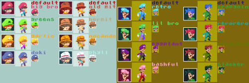 here’s some alternate costumes and their respective palettes for mit and blue! these won’t be in the