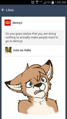 lolyerk:   Hey apieceofbread, mobile Tumblr messed up and combined one of dennys&rsquo; asks with one of your replies, and I thought it was rather fitting