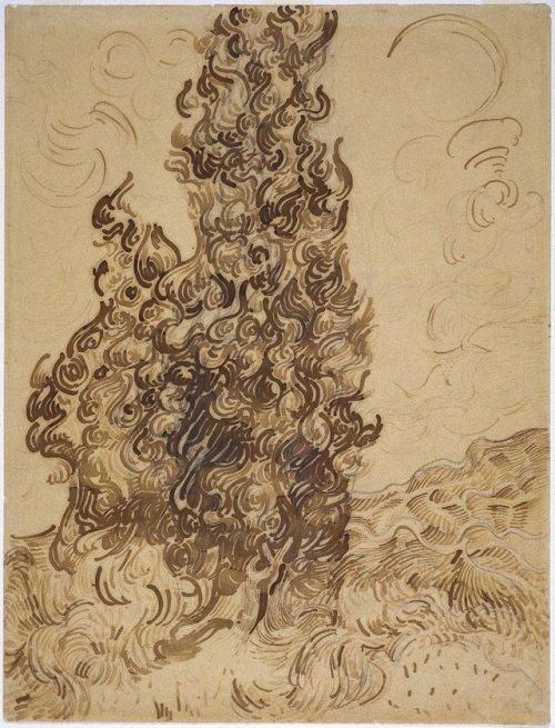 On this day in 1889, Vincent van Gogh mailed this drawing of cypress trees to his brother Theo in or