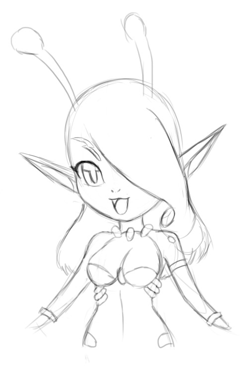 dclzexon:  the original sketch for the cute pixel zeox  Not sure if it is my imagination, but without the colours it looks more and more like she has a cute little fang. …not sure why I find that cute, putting you gibblets close to that already