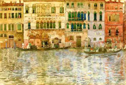 maurice-prendergast: Venetian Palaces on The Grand Canal, 1899, Maurice Prendergast Medium: watercol