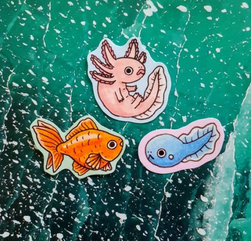 Goldfish, Salamander and TadpoleSticker Pack // sleepyanimal