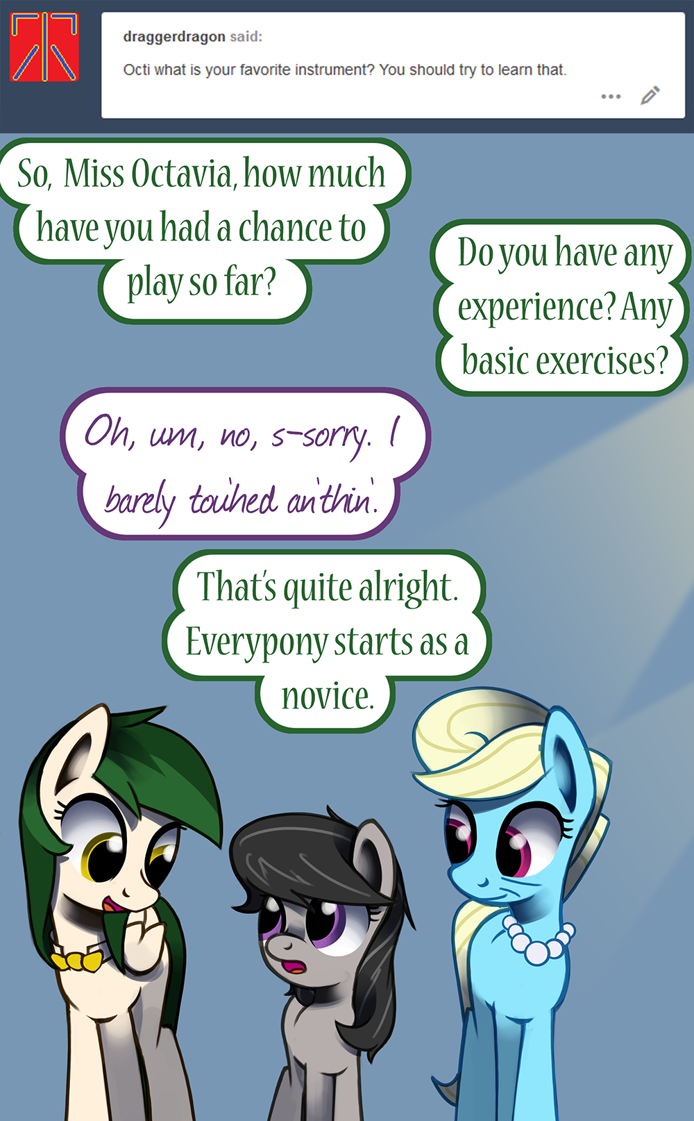 ask-canterlot-musicians:Oh, well that’s good, right? Meep o-o