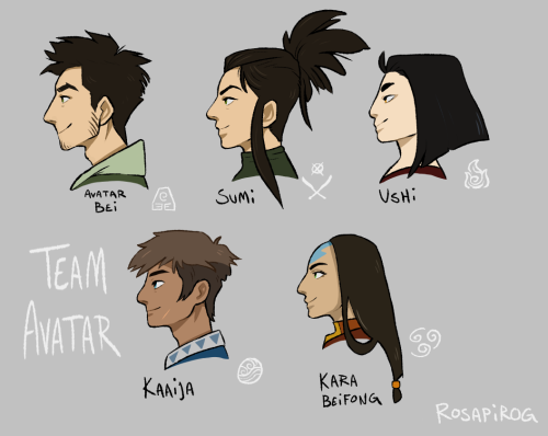 My own Team Avatar oc’s!  Bei - Avatar - Main element: Earth - Sand and glass specialty  Sumi - Bei’