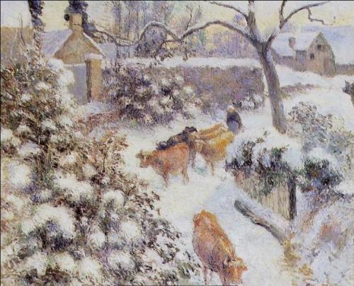 Effet de neige à Montfoucault, Camille Pissarro. Caribbean-born French Impressionist, Pointillist Pa
