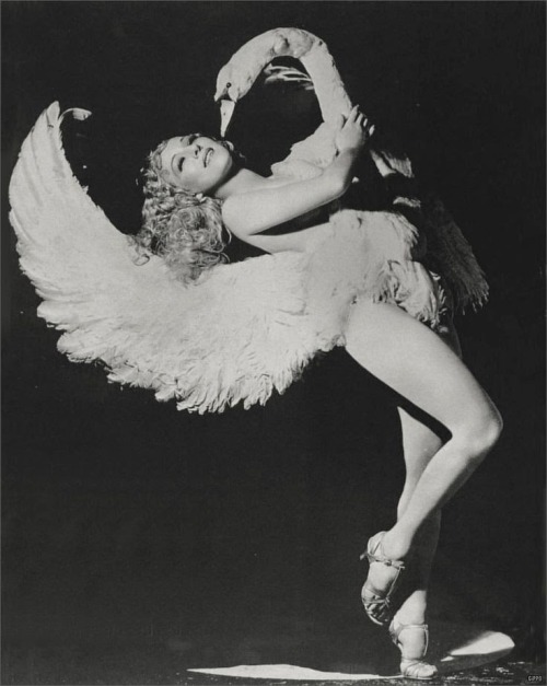 grandoldmovies:Sally Rand (she of the fan) now does Swan.