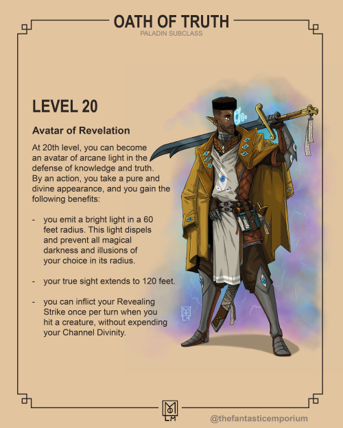 Homebrew subclass D&D 5e : Oath of Truth - PaladinI’ve been working on many homebrew subclasses 