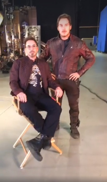 d-white211:Tom Holland, Robert Downey, Jr., and Chris Pratt on the set of Avengers: Infinity War.