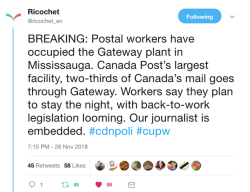 allthecanadianpolitics:  Canada Post Workers and allies are blockading the Gateway Mail Processing Plant in Mississauga. This plant is Canada Post’s largest facility.