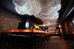 itscolossal:  Cloud Ceiling: An Interactive Cloud Made with 15,000 Used Light Bulbs at Progress Bar in Chicago.