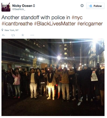 ayothewuisback:  socialjusticekoolaid:  HAPPENING NOW (12/3/14): Thousands are pouring into the streets in NYC in memory of Eric Garner and in protest of another killer cop who got away with murder. SHUT. IT. DOWN. #staywoke #farfromover  This is more